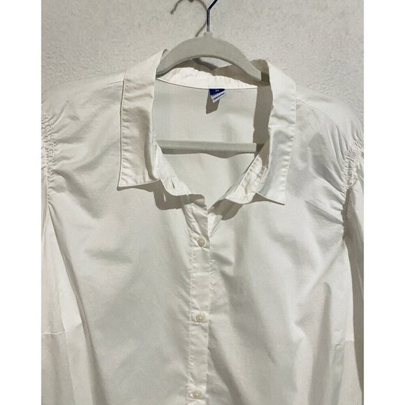 Old Navy Top Womens 3X White Button Up Long Sleeve Smocked Cotton Poplin Classic - Picture 2 of 6